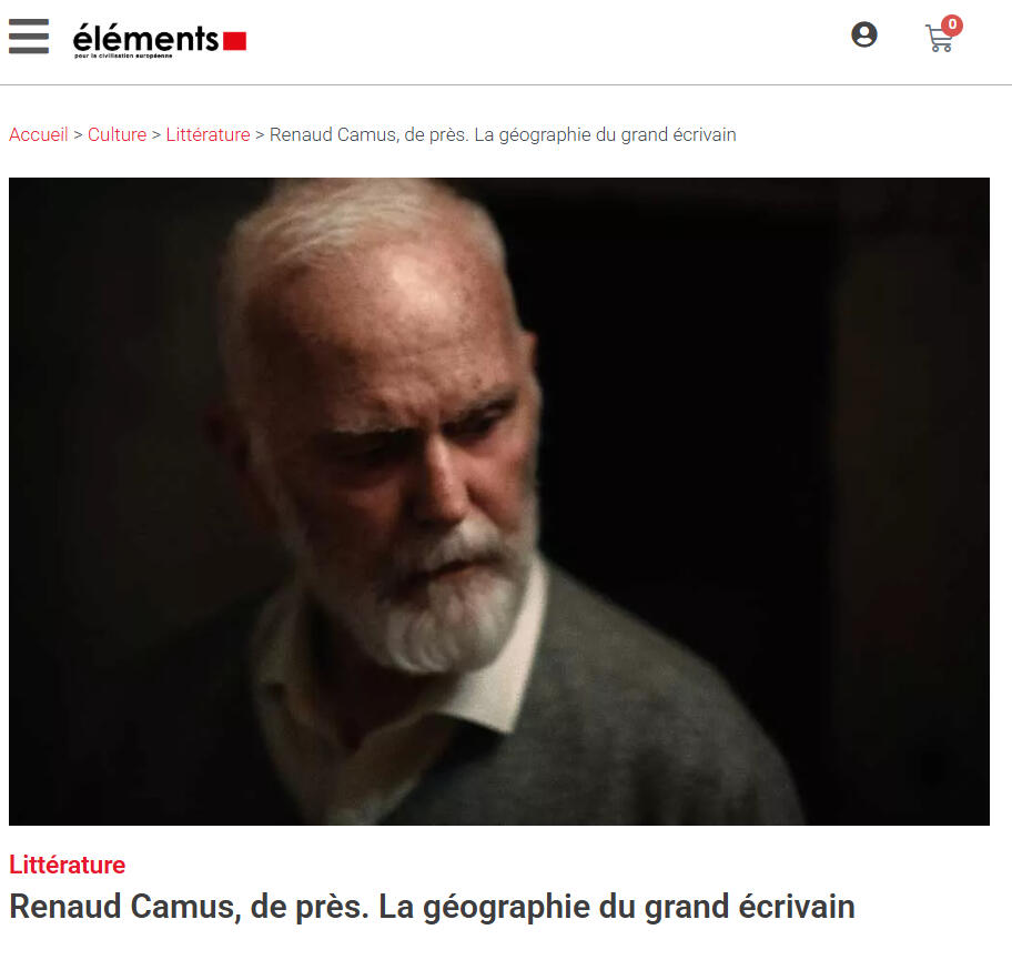 Article de la revue Éléments sur Renaud Camus, rédaction et image par Quentin Verwaerde Article de la revue Éléments sur Renaud Camus, rédaction et image par Quentin Verwaerde
